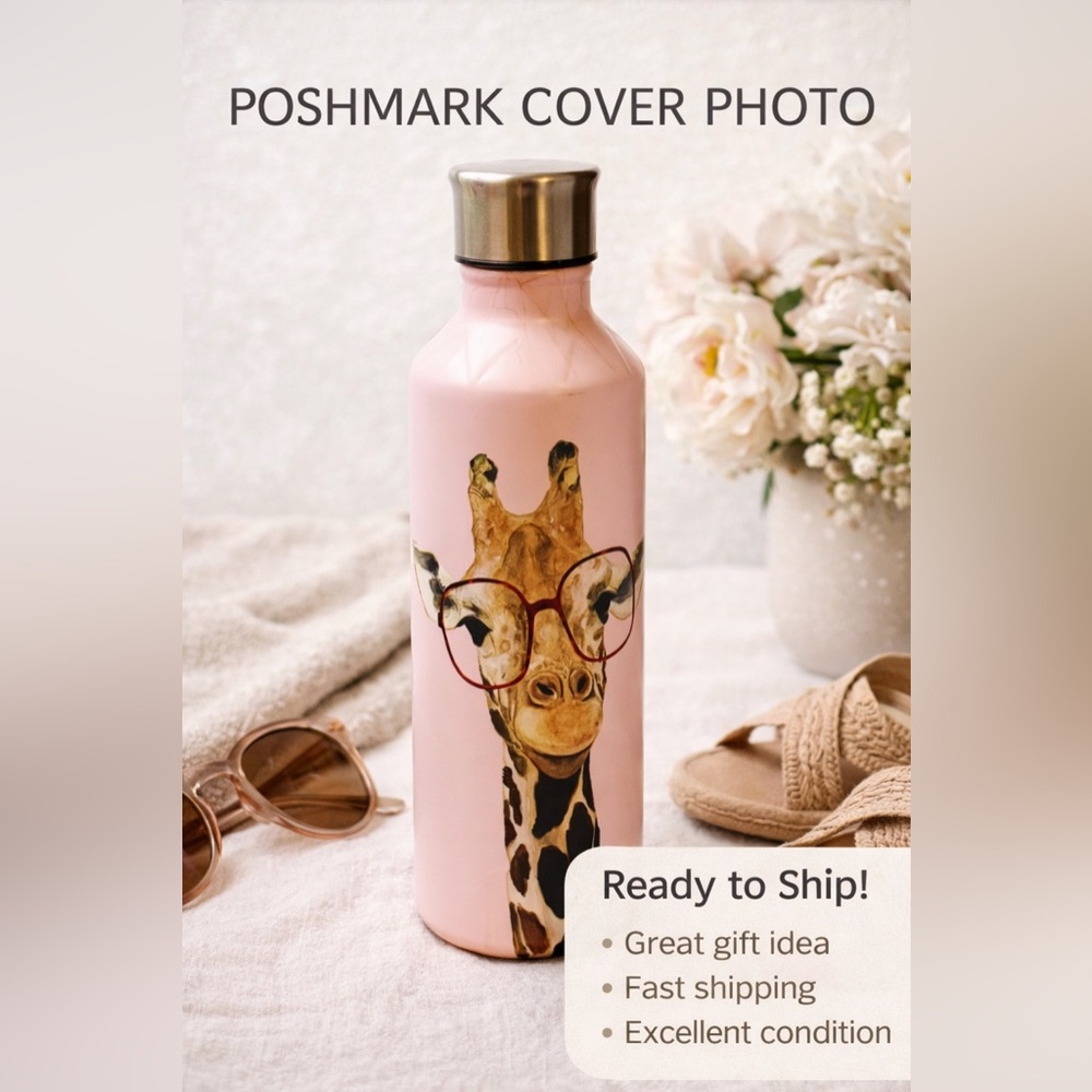 OCS Designs Pink Giraffe Insulated Water Bottle – 17 oz – NEW